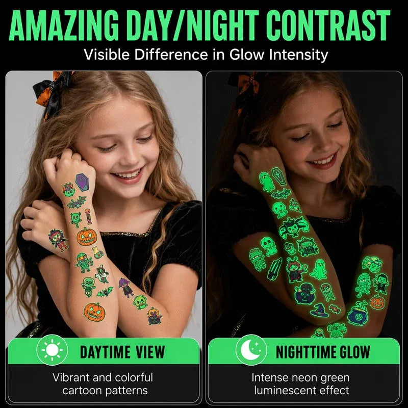 🔥Luminous Halloween Temporary Tattoos for Kids Cartoon Waterproof Glowing Stickers