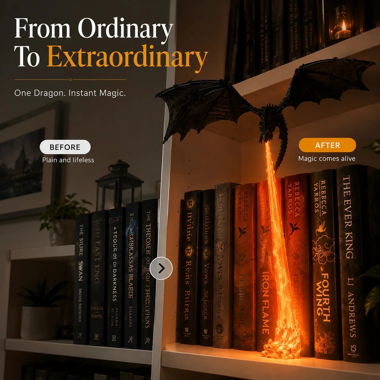🐉 Fire-Breathing Dragon Bookshelf Decor Lamp