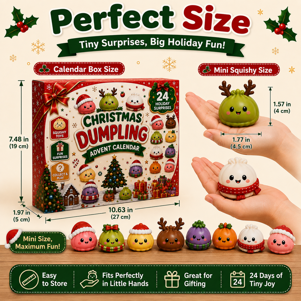 🎄 24-Day Christmas Dumpling Squishy Advent Calendar – 24 Mini Surprise Toys