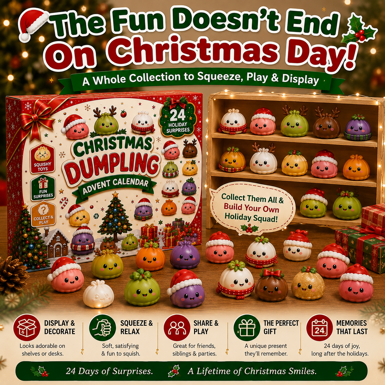 🎄 24-Day Christmas Dumpling Squishy Advent Calendar – 24 Mini Surprise Toys