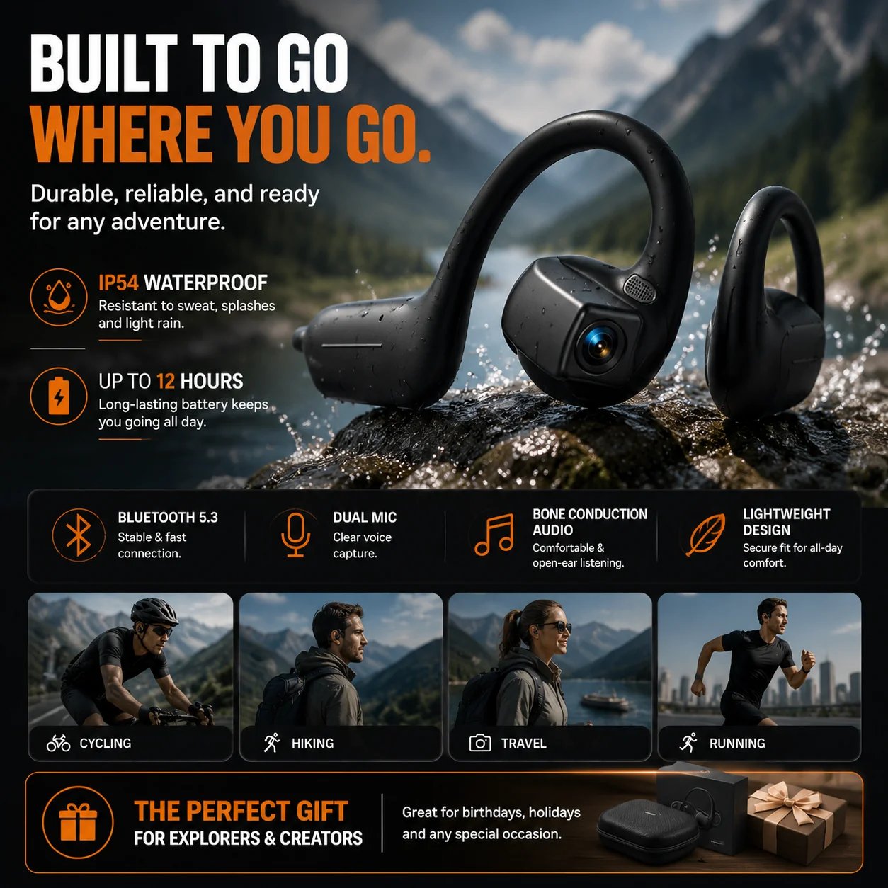 🔥🎧 8MP Smart Camera Open-Ear Headset – POV Video, Calls & AI Assistance 🎥⛺