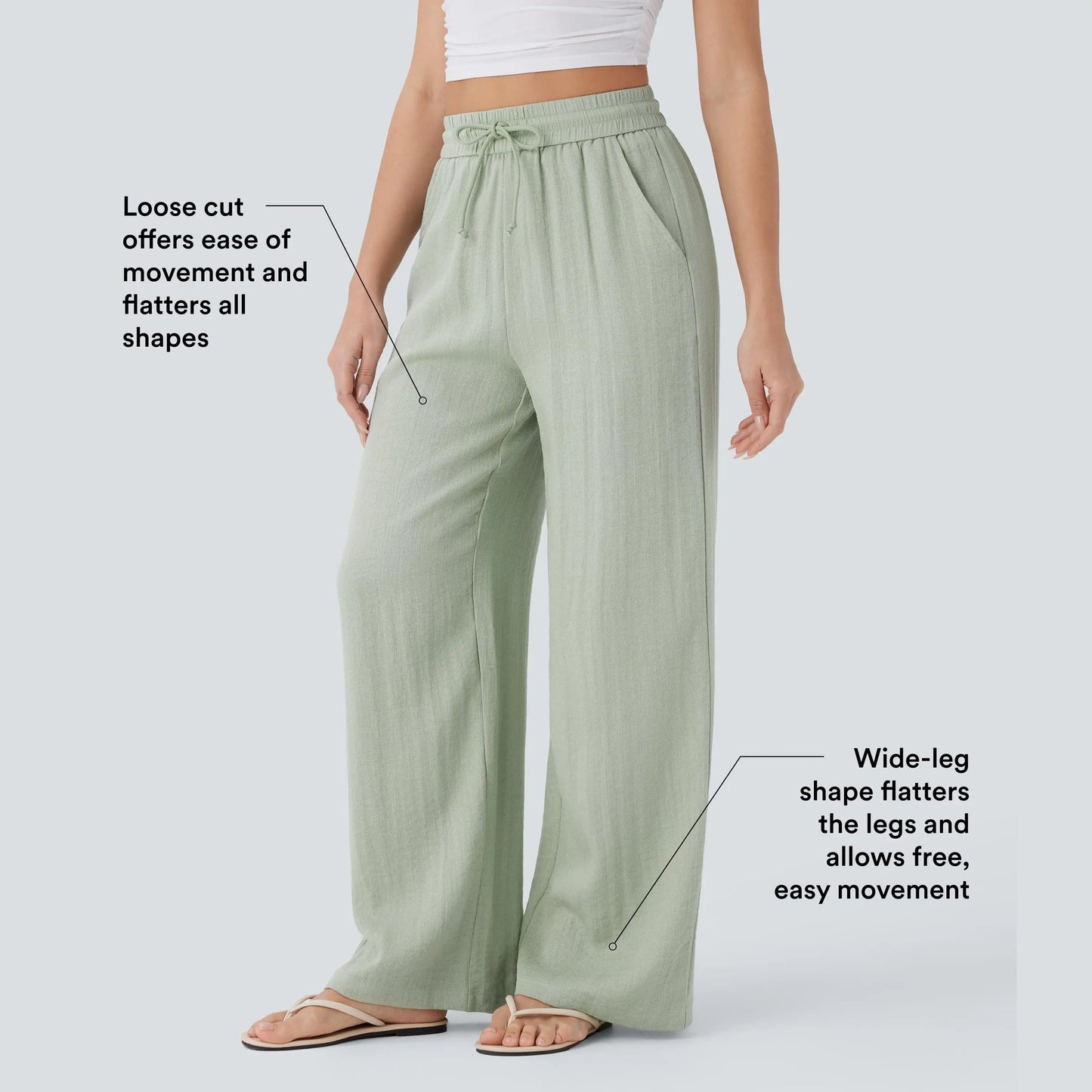 High Waisted Drawstring Wide Leg Casual Pants