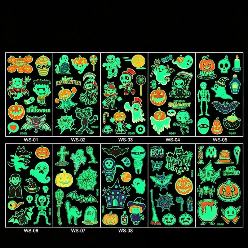 🔥Luminous Halloween Temporary Tattoos for Kids Cartoon Waterproof Glowing Stickers