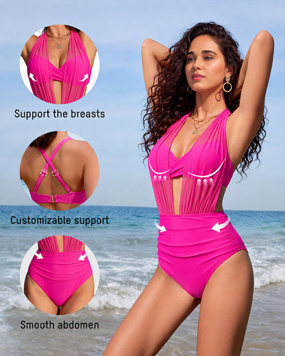 High-Waisted Tummy Control Mesh Bikini Set