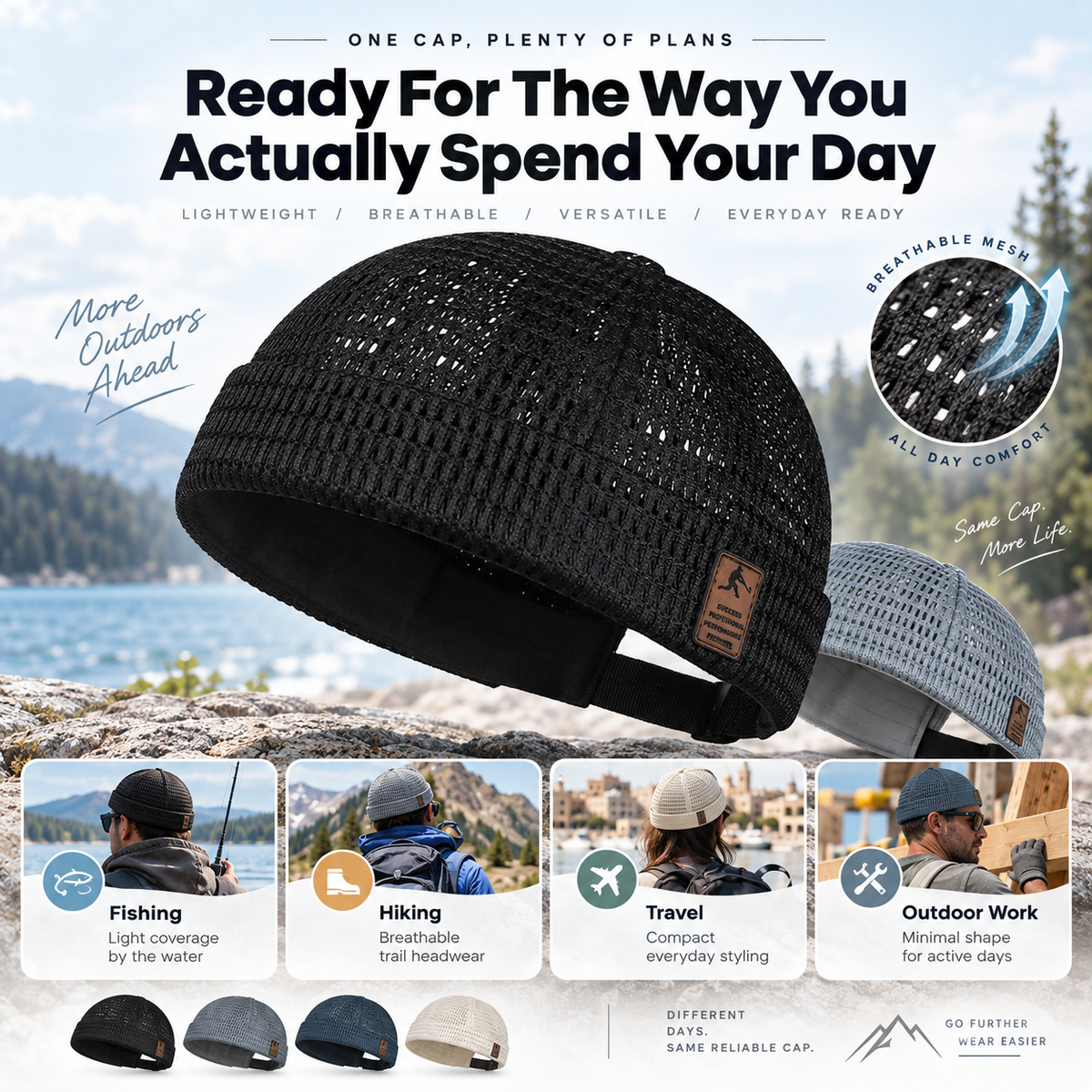 Men's Breathable Brimless Docker Hat – Lightweight Mesh Skull Cap for Summer Outdoor Wear