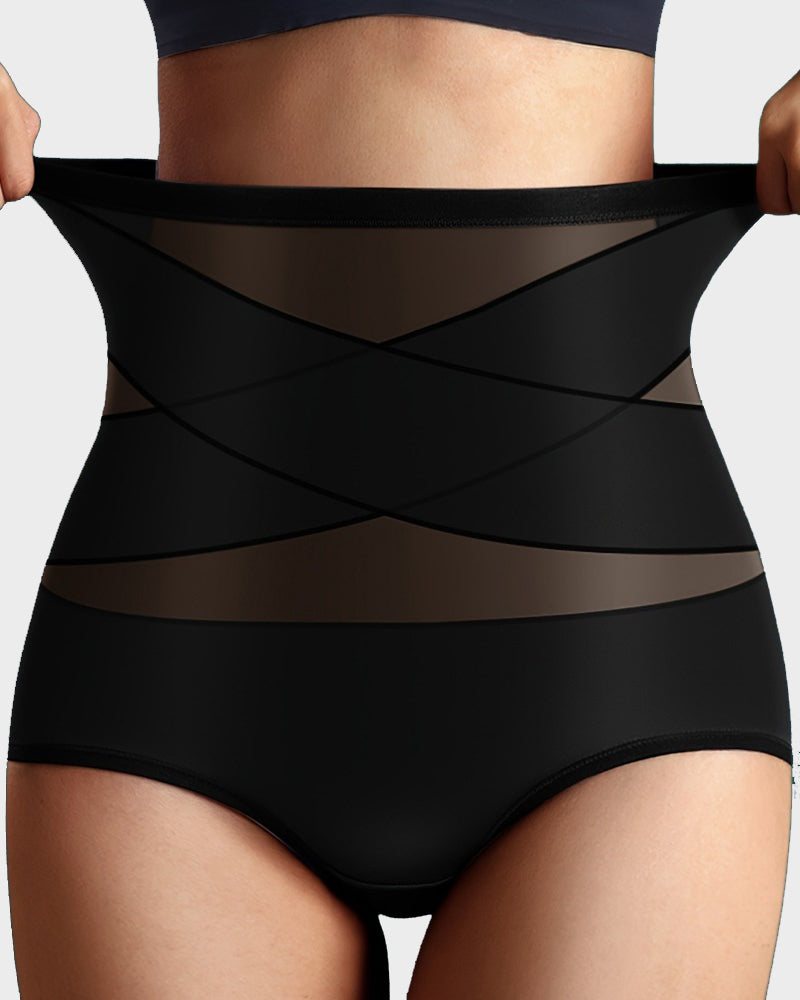 Plus-Size High-Waist Cross Tummy Control Panties