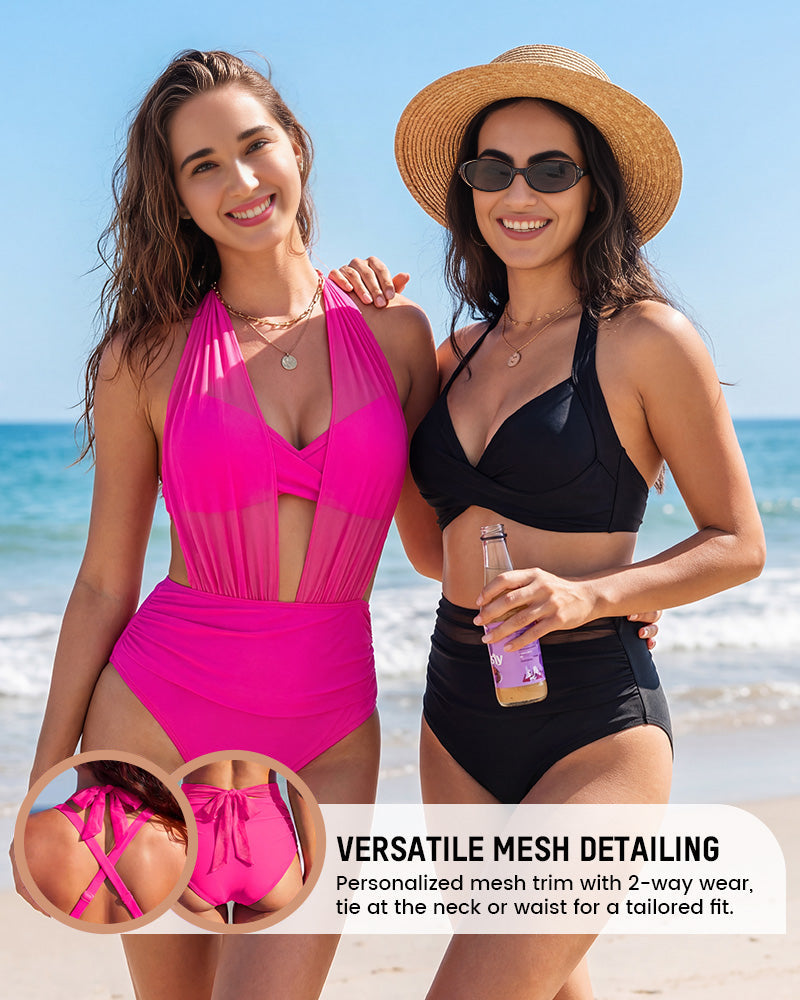 High-Waisted Tummy Control Mesh Bikini Set