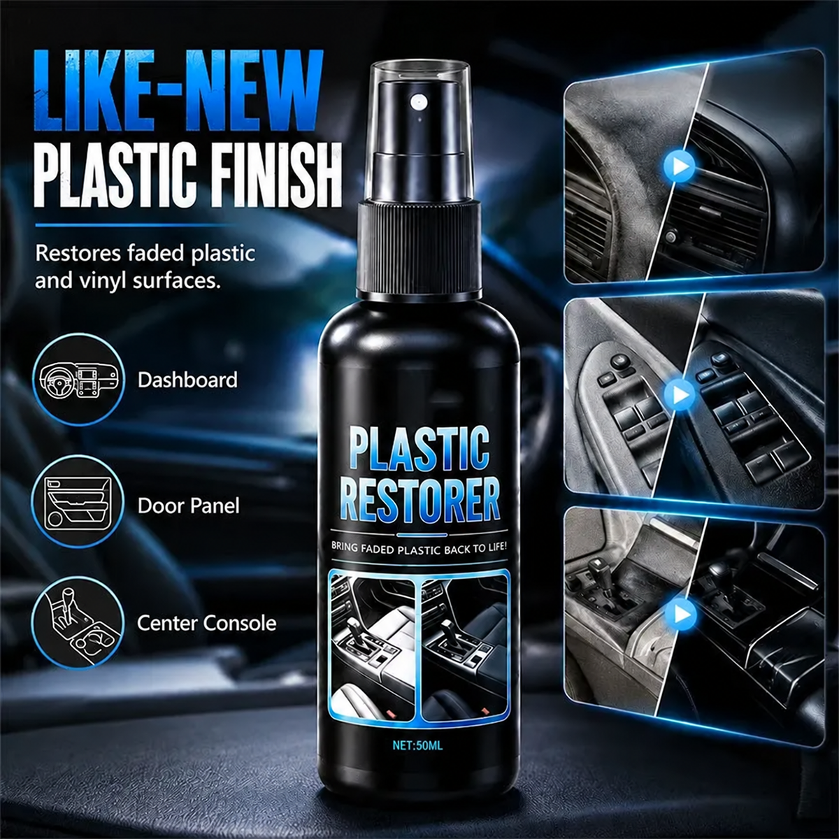 🚗 Car Plastic Restorer Spray | Deep-Look Refresh