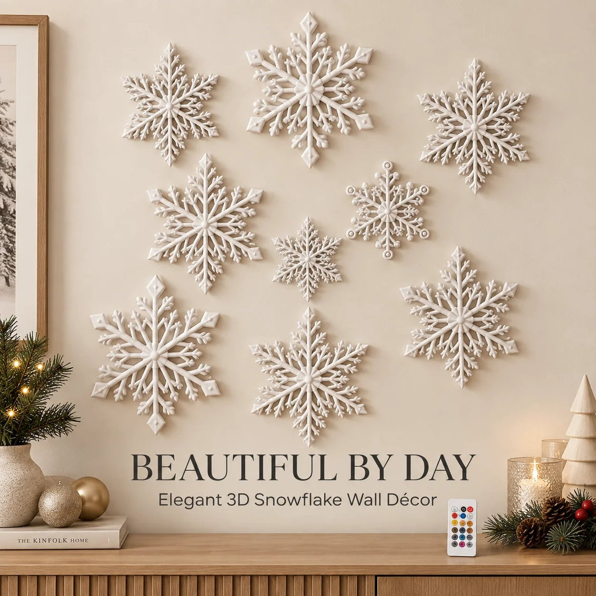 ❄️ 3D LED Snowflake Wall Lights – Remote Control Christmas Décor with Blue & White Glow for Cozy Indoor Holiday Nights✨