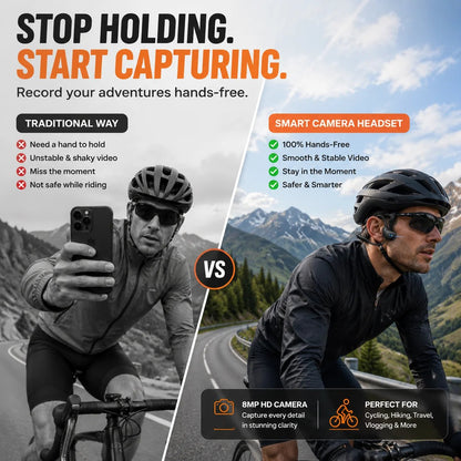 🔥🎧 8MP Smart Camera Open-Ear Headset – POV Video, Calls & AI Assistance 🎥⛺