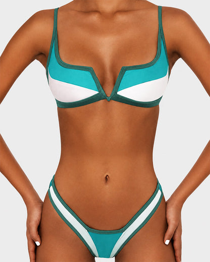 Women's Ribbed V-Wire Cami Bikini Two Piece Swimsuit