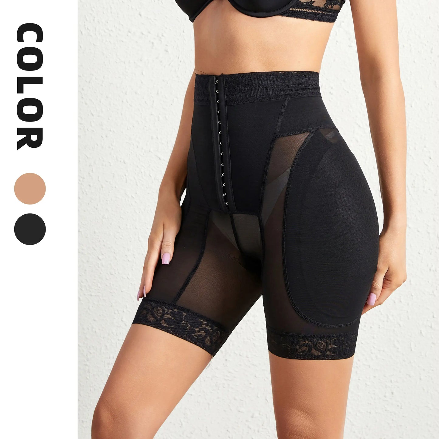 Women High Waist Tummy Control Shapewear Shorts – Butt Lifter Body Shaper with Zipper Closure, 3D Sponge Pads, Lace Trim Seamless Slimming Underwear for Daily Wear