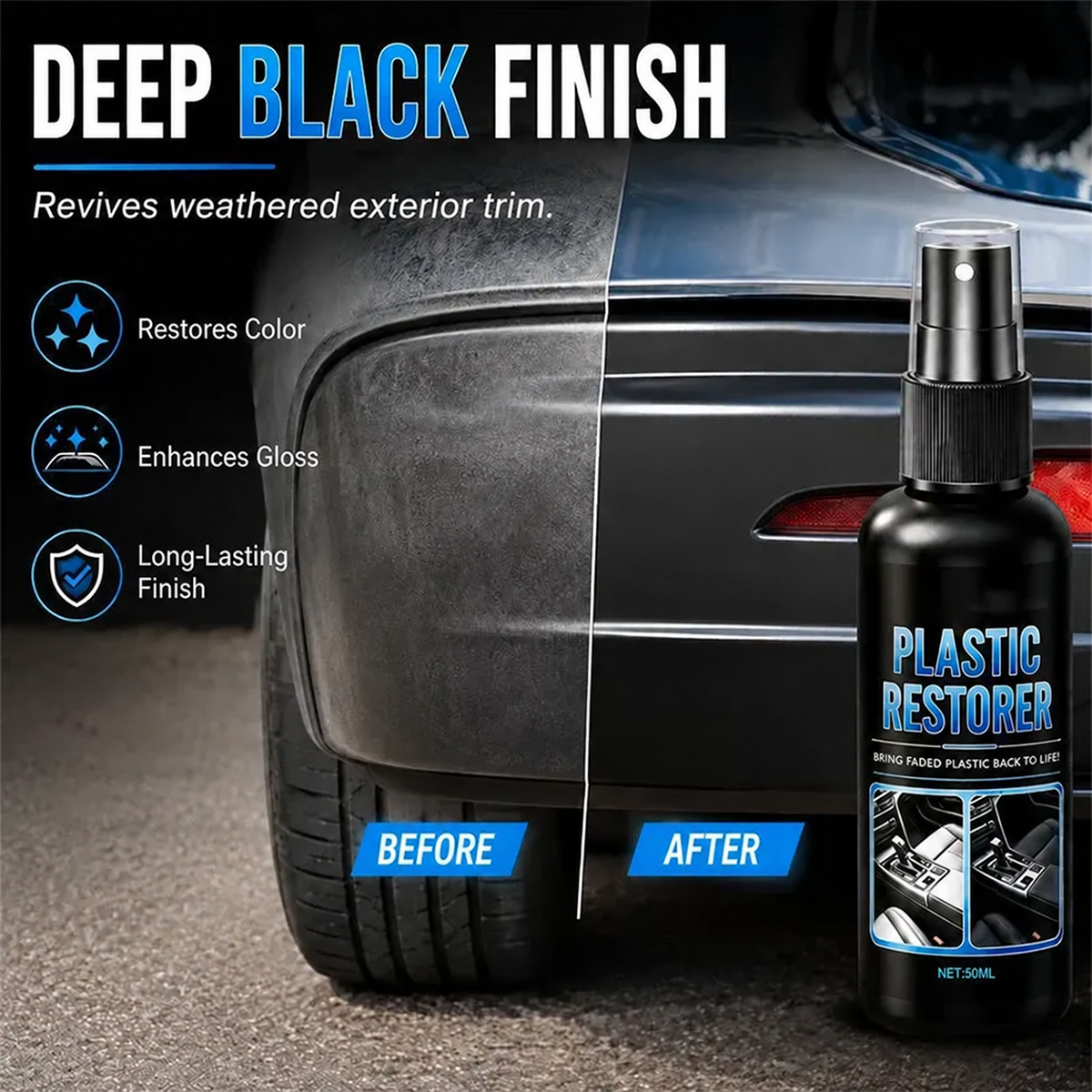 🚗 Car Plastic Restorer Spray | Deep-Look Refresh