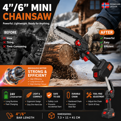 🪓 Brushless portable mini saw—powerful motor, lightweight and ergonomic. 🌳🔋