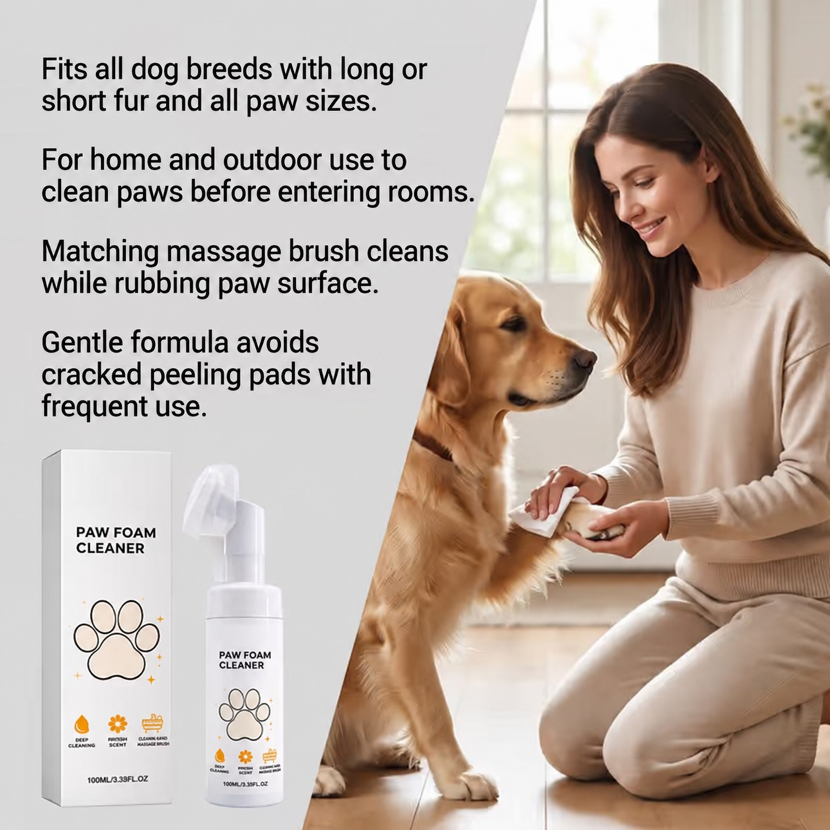 Pet Dog Paw Foam Cleaner 🐾 Rinse‐Free Foam With Built‐in Brush Head