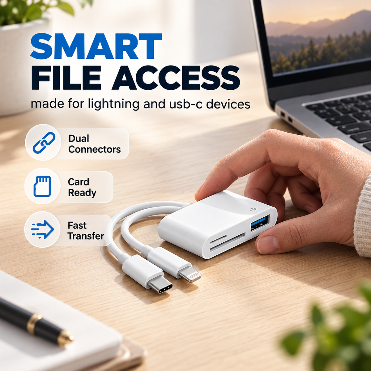 💾 5-in-1 Memory Card Reader | USB-C + 8-Pin