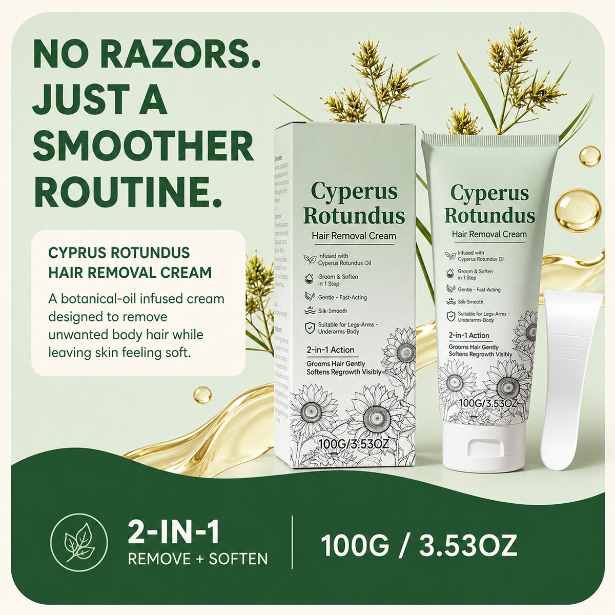 Cyperus Rotundus Hair Removal & Moisturizing Cream for Arms, Legs, Underarms