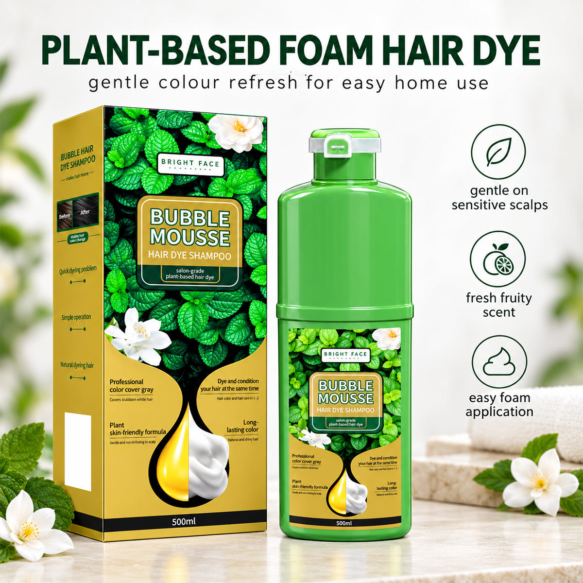 🌿💇‍♀️ Long-Lasting Plant-Based Foam Hair Dye – gentle on sensitive scalps✅