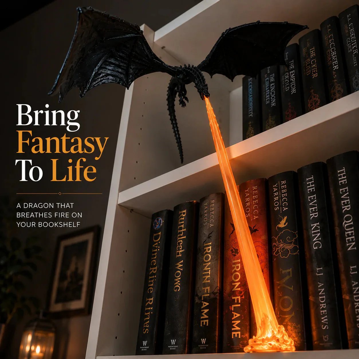 🐉 Fire-Breathing Dragon Bookshelf Decor Lamp