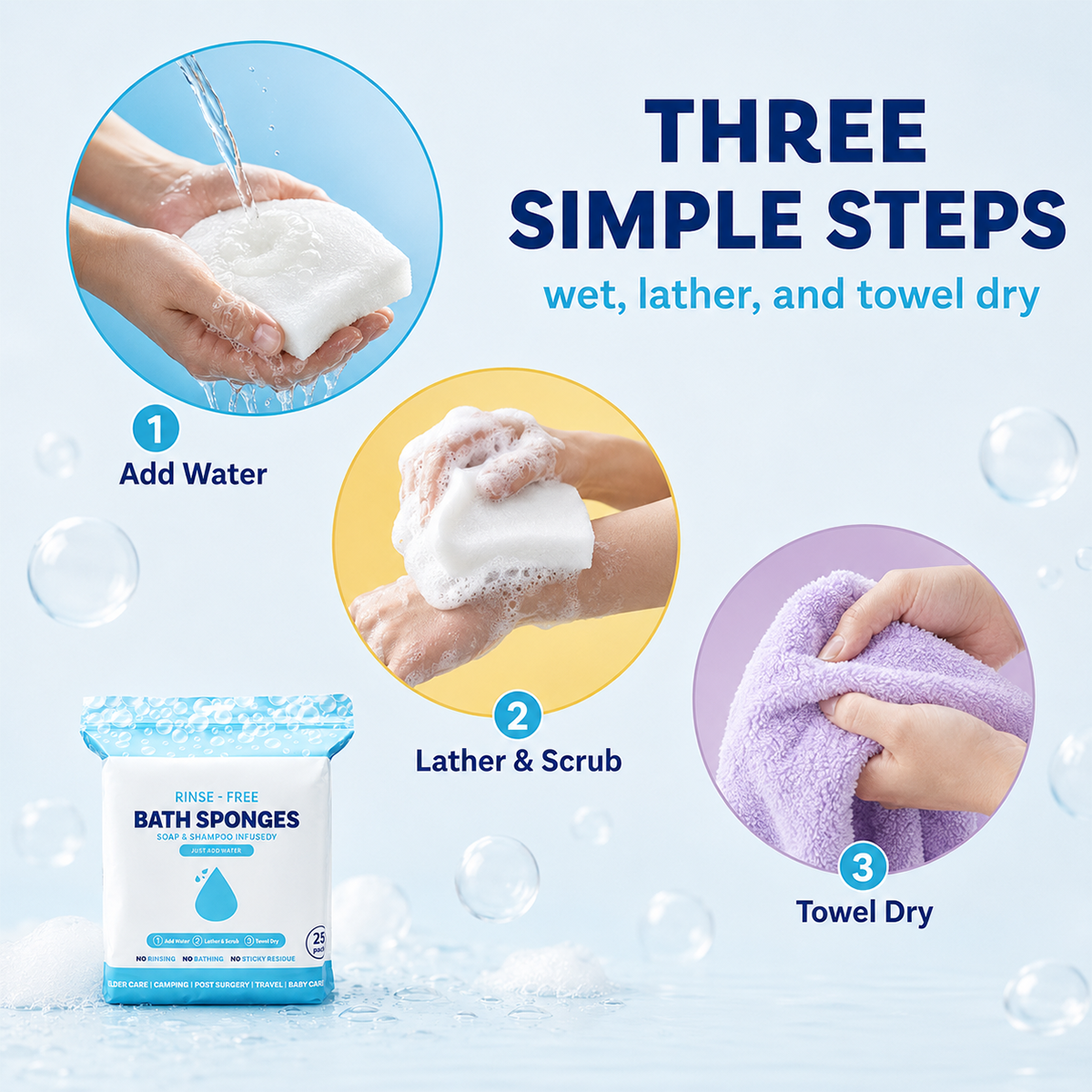 🧼Bathing Sponges - Water-Activated No-Rinse Bathing Sponges