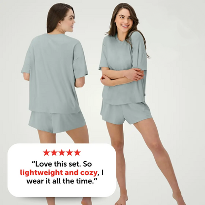 Women's 2-Piece Soft Lounge Set – Boxy Tee & Sleep Shorts, Comfortable Breathable Loungewear