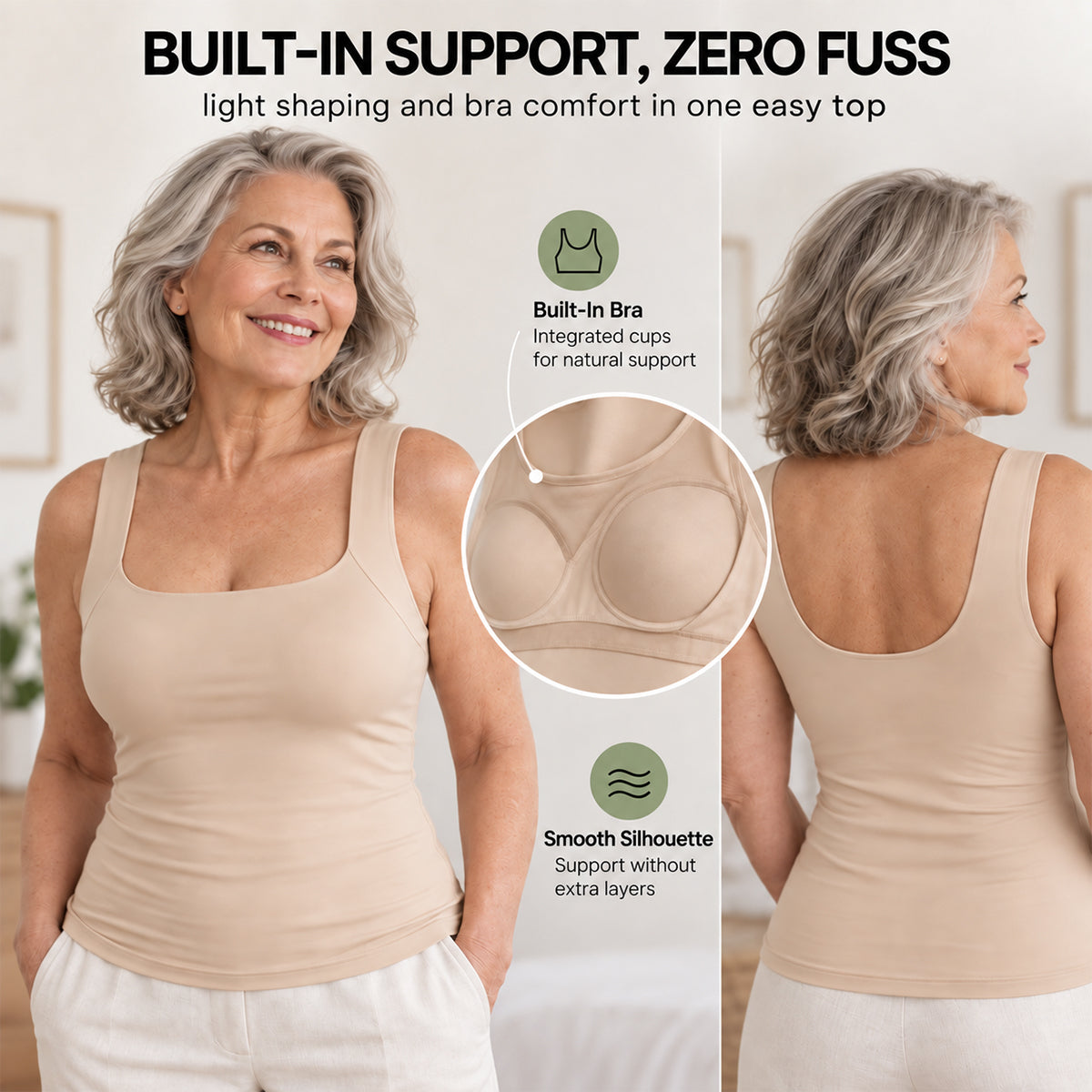 U-Neck Built-In Bra Shaping Tank Top