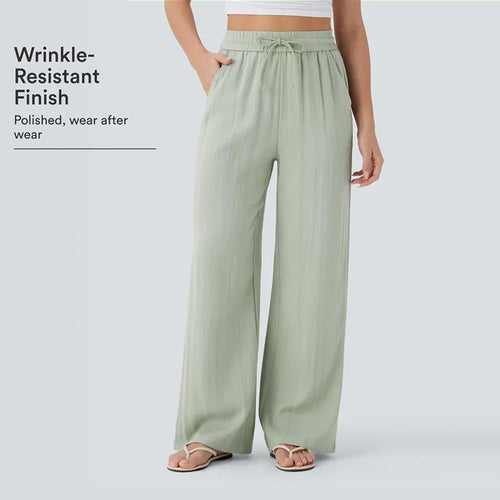 High Waisted Drawstring Wide Leg Casual Pants