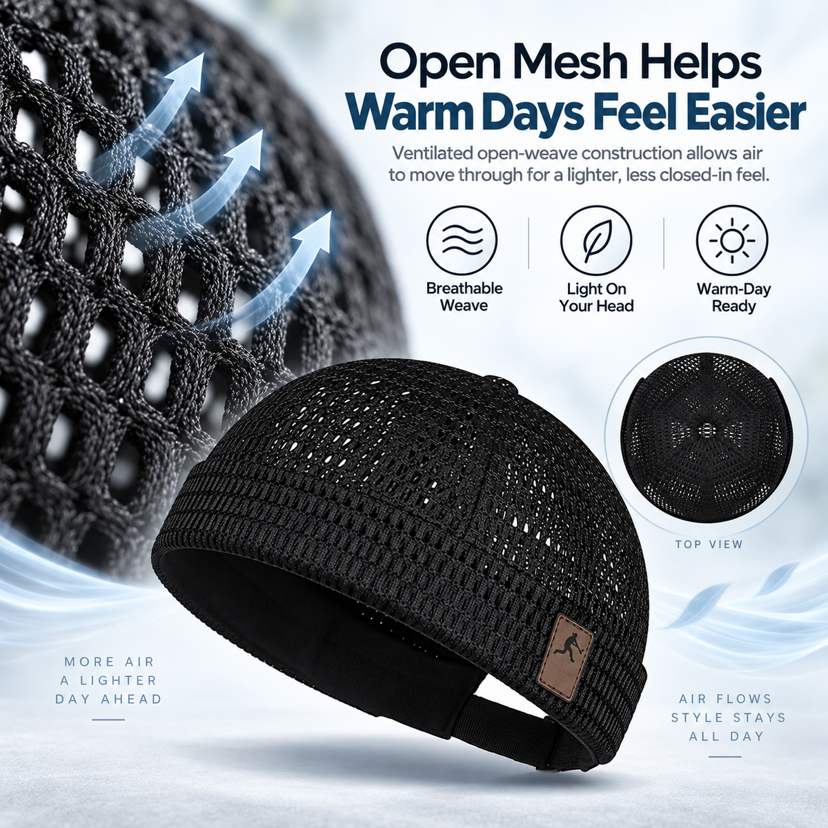 Men's Breathable Brimless Docker Hat – Lightweight Mesh Skull Cap for Summer Outdoor Wear