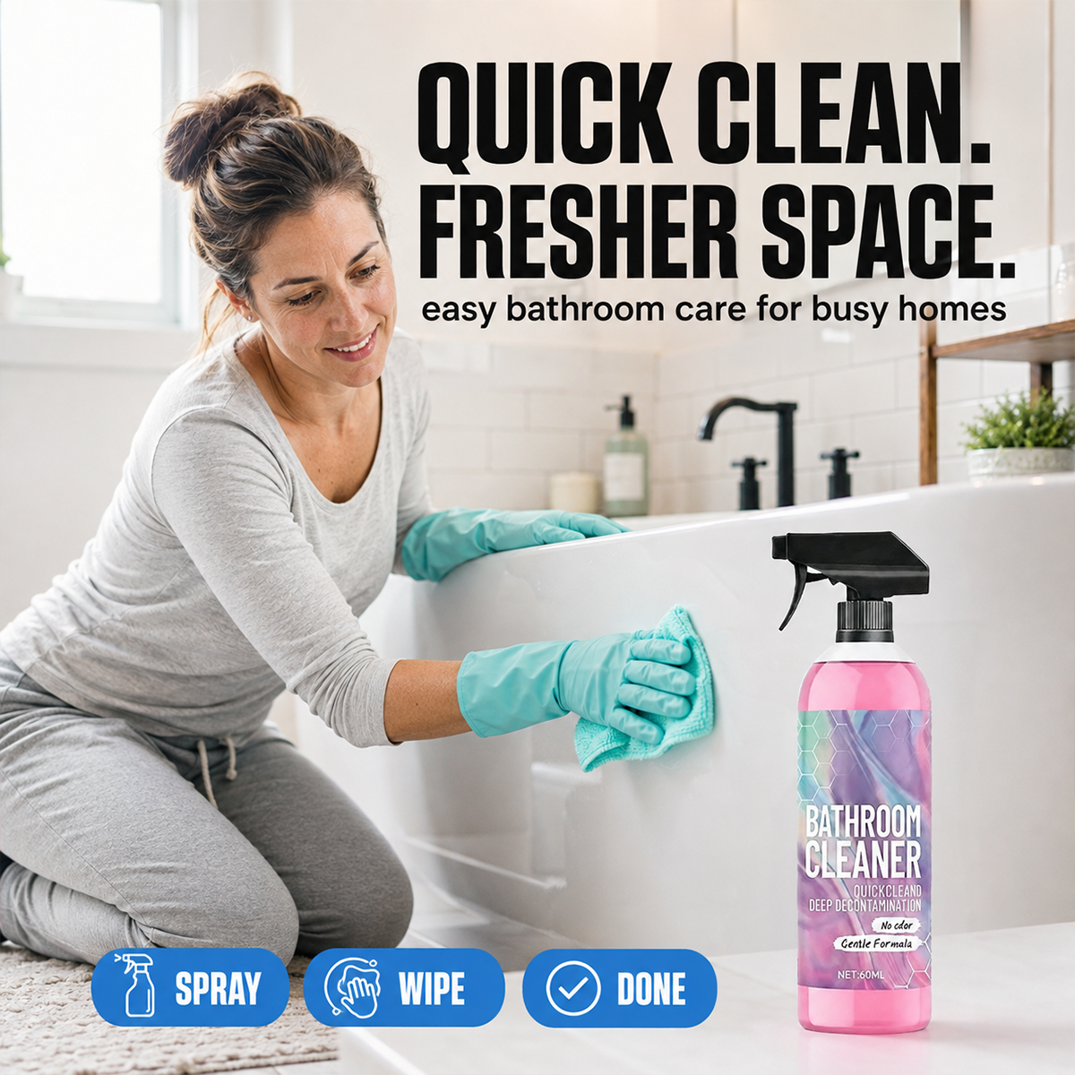 ✨ Bathroom Cleaner: Sparkle in Seconds, No Harsh Fumes