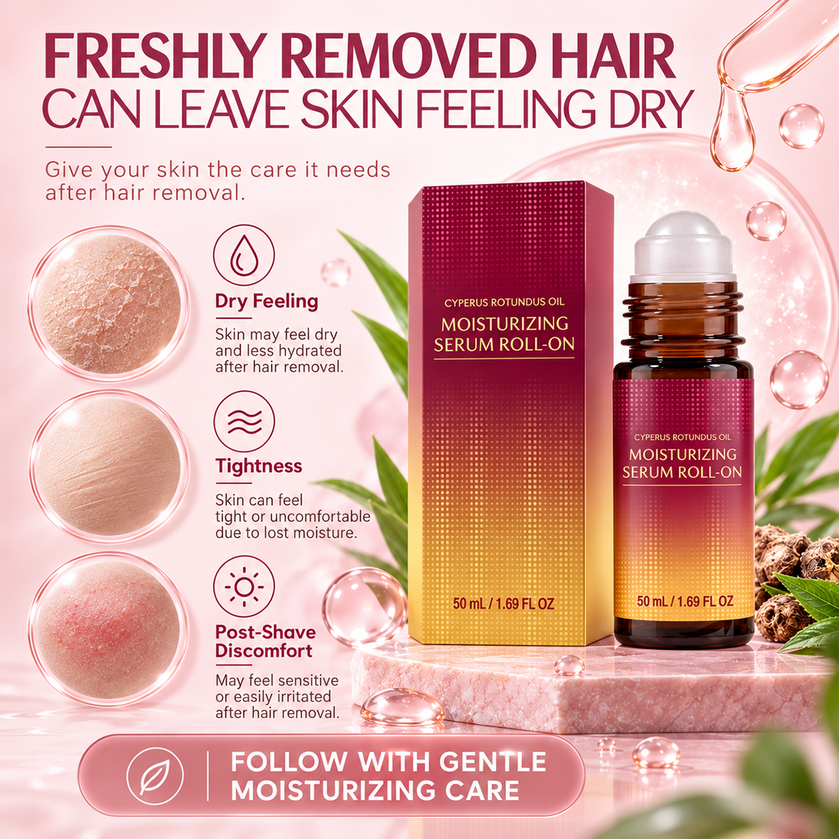 🌹 Post-Hair Removal Roll-On | 50ml Soothing Care