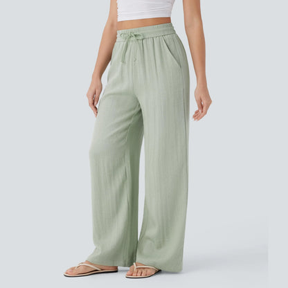 High Waisted Drawstring Wide Leg Casual Pants