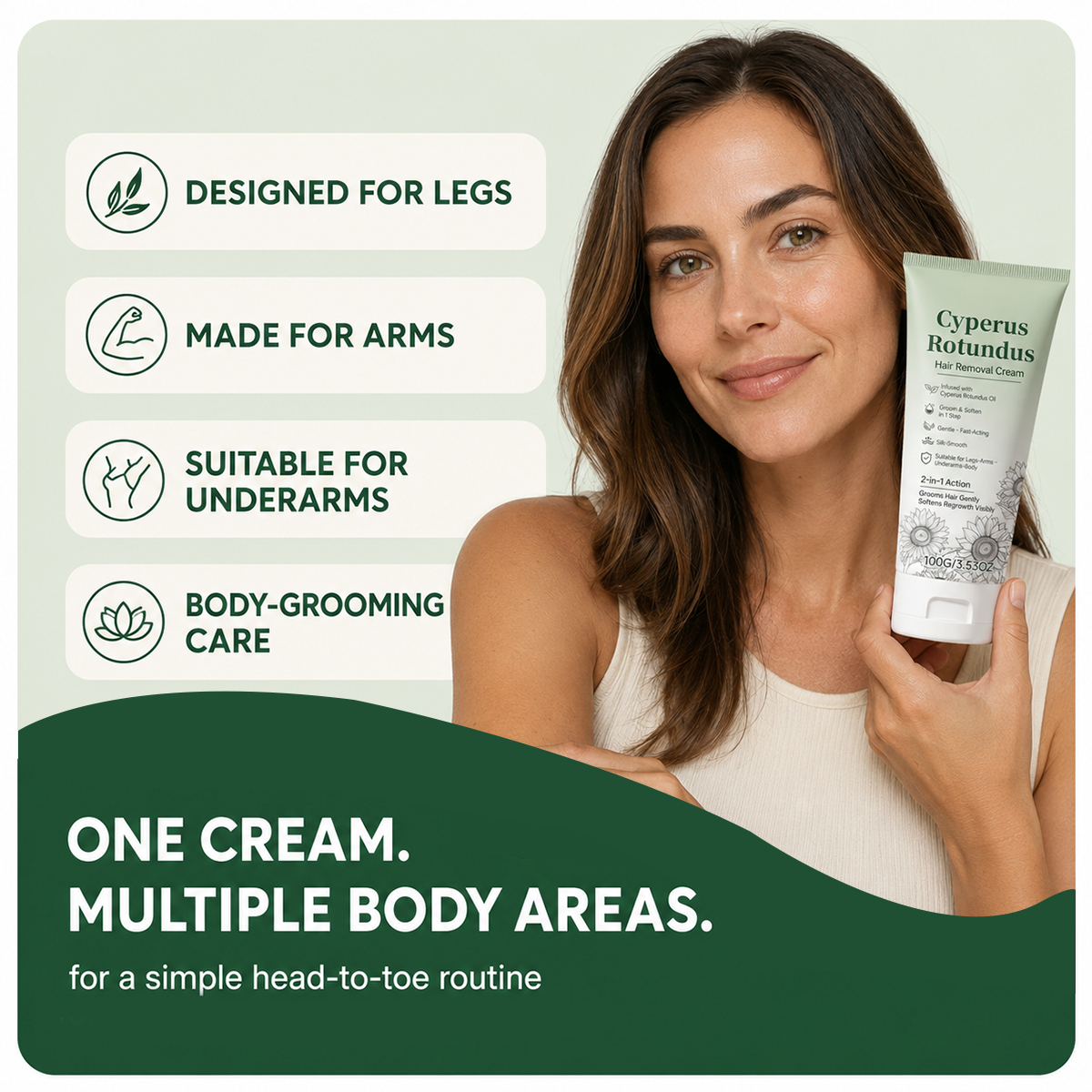 Cyperus Rotundus Hair Removal & Moisturizing Cream for Arms, Legs, Underarms