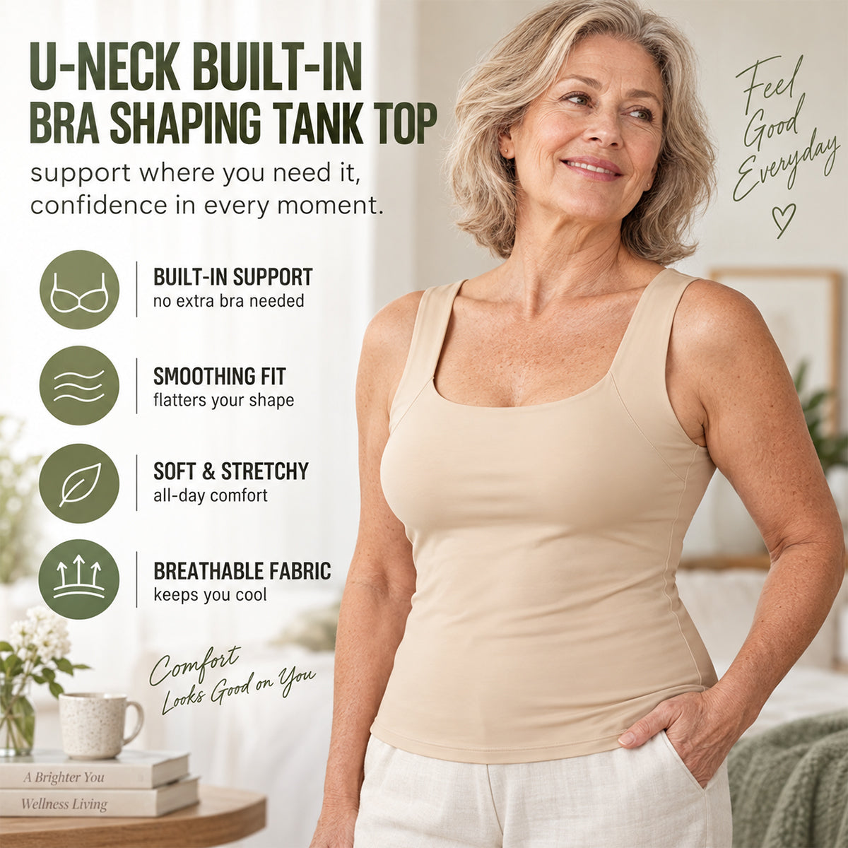 U-Neck Built-In Bra Shaping Tank Top