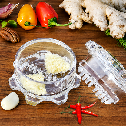 Manual Garlic Press & Peeler Set – Plastic Garlic Crusher with Rolling Peeler for Easy Kitchen Prep