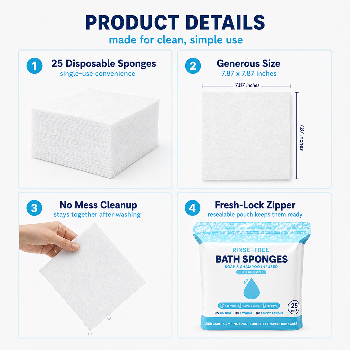 🧼Bathing Sponges - Water-Activated No-Rinse Bathing Sponges
