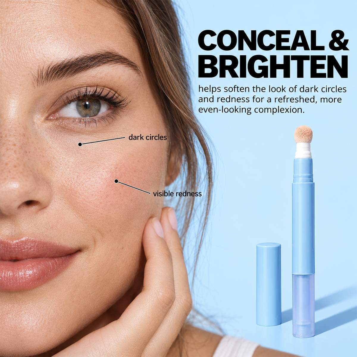 Hydrating Cream Concealer Pen – Sponge Applicator, Matte Finish, Brightening ✨