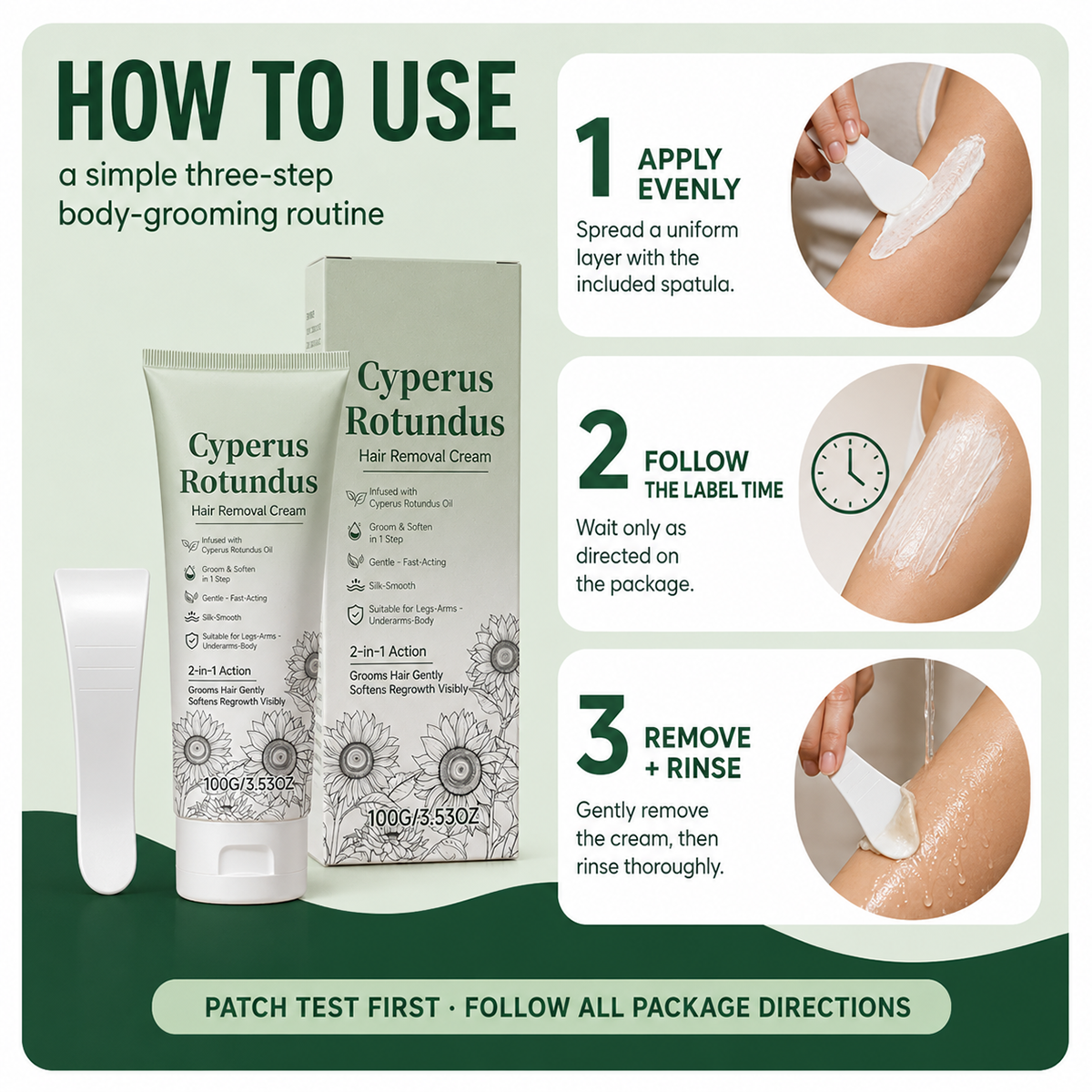 Cyperus Rotundus Hair Removal & Moisturizing Cream for Arms, Legs, Underarms