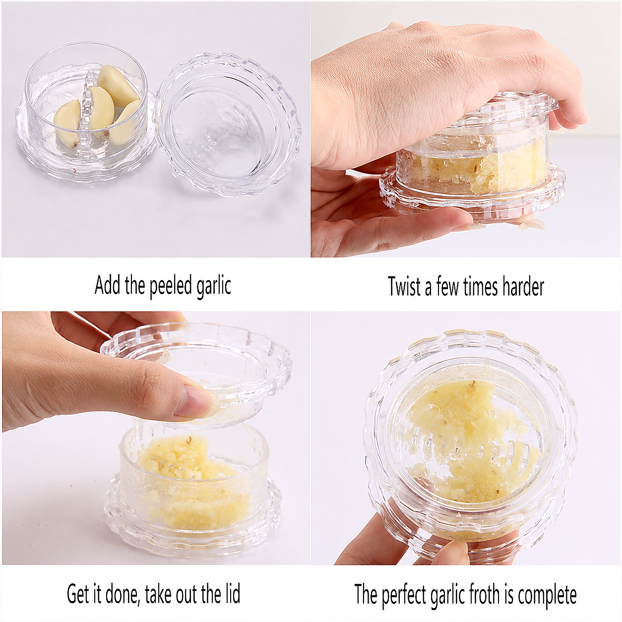 Manual Garlic Press & Peeler Set – Plastic Garlic Crusher with Rolling Peeler for Easy Kitchen Prep