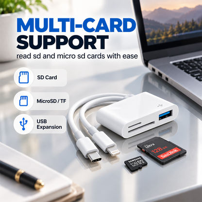 💾 5-in-1 Memory Card Reader | USB-C + 8-Pin