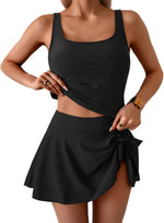 Women Tummy Control Two Piece Bathing Suit High Waisted Tank Top with Swim Skirt 6