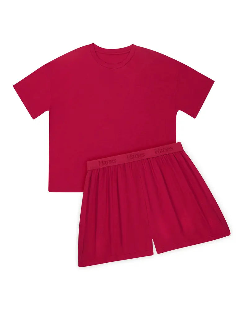 Women's 2-Piece Soft Lounge Set – Boxy Tee & Sleep Shorts, Comfortable Breathable Loungewear