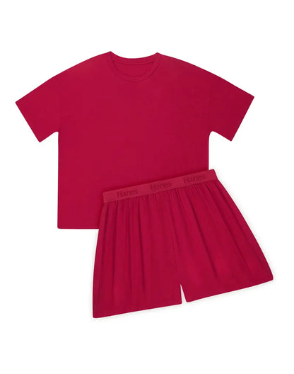 Women's 2-Piece Soft Lounge Set – Boxy Tee & Sleep Shorts, Comfortable Breathable Loungewear