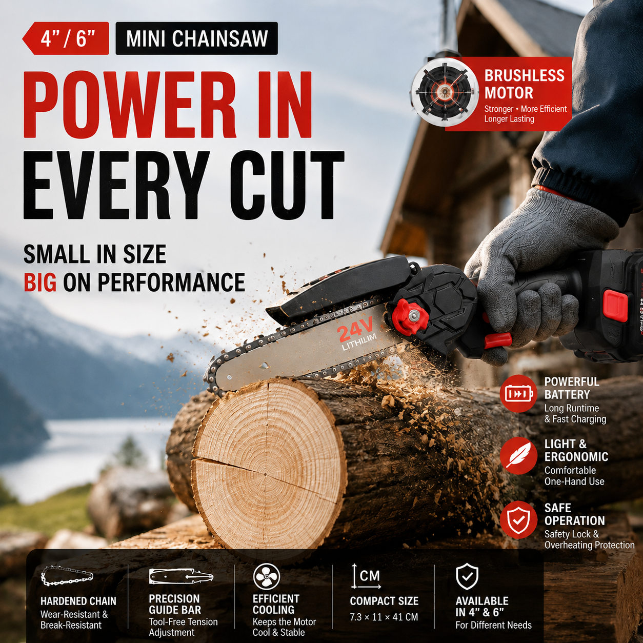🪓 Brushless portable mini saw—powerful motor, lightweight and ergonomic. 🌳🔋