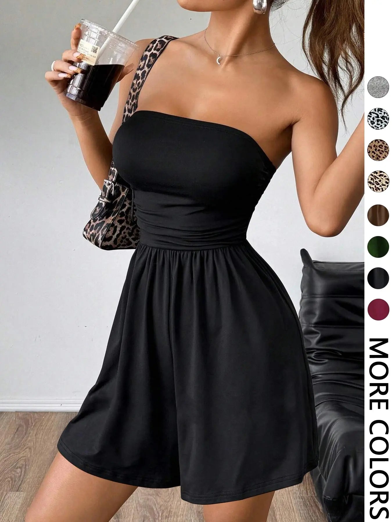 Women's Solid Color Fitted Romper, Casual Chic Fashion Romper for Summer Daily Wear