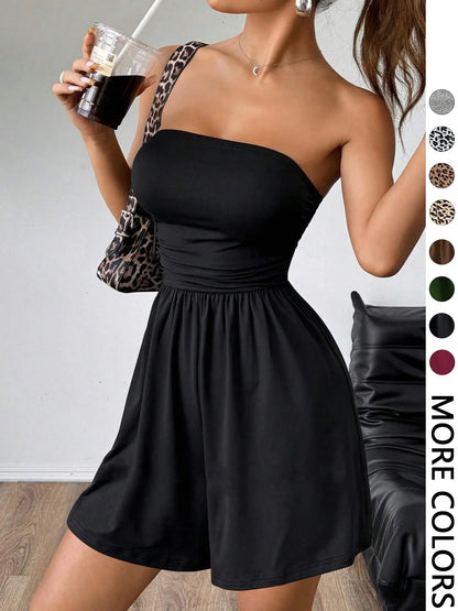Women's Solid Color Fitted Romper, Casual Chic Fashion Romper for Summer Daily Wear