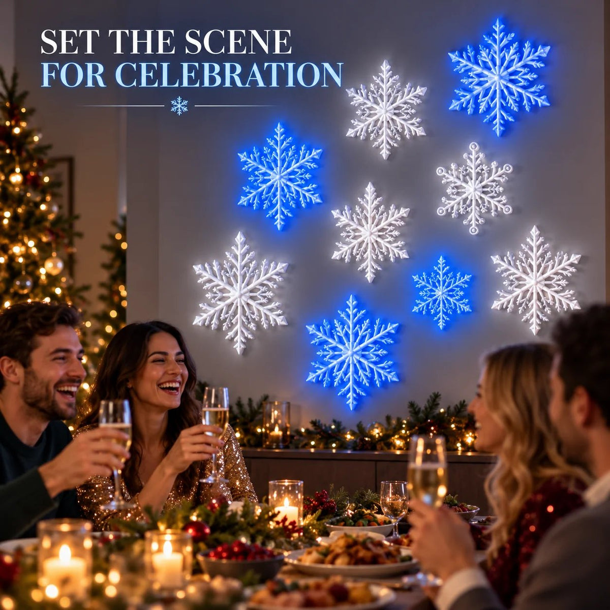 ❄️ 3D LED Snowflake Wall Lights – Remote Control Christmas Décor with Blue & White Glow for Cozy Indoor Holiday Nights✨