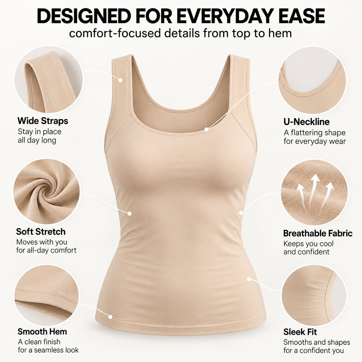 U-Neck Built-In Bra Shaping Tank Top