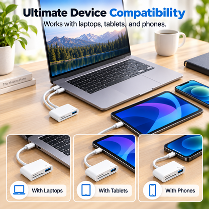 💾 5-in-1 Memory Card Reader | USB-C + 8-Pin