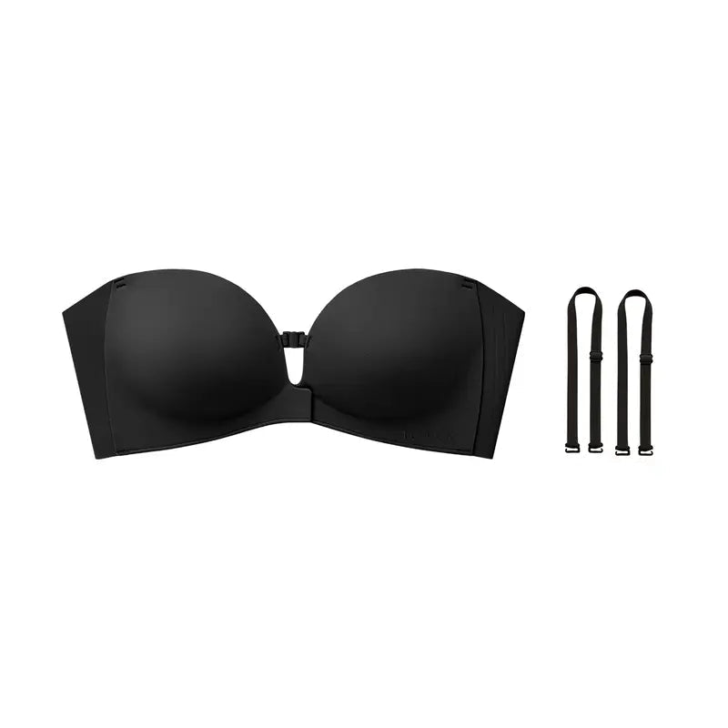 Womens Strapless Front Closure Push Up Bra – Padded Lift Add Cup, Non-Slip Grip Wireless Supportive Seamless Tube Bra for Comfortable Everyday Wear