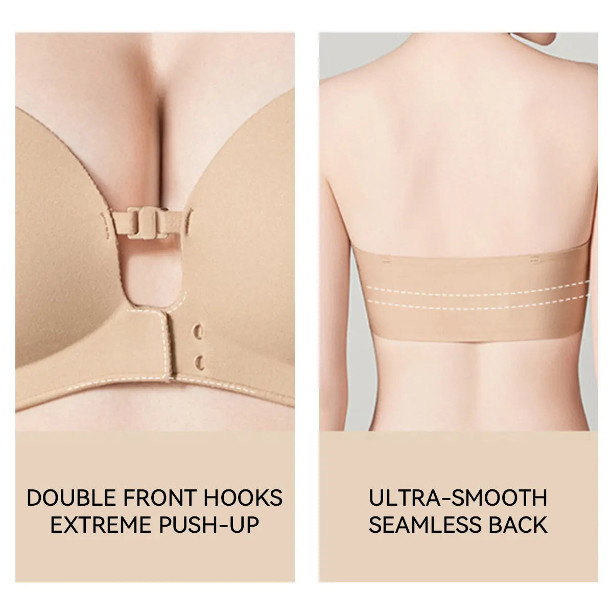 Womens Strapless Front Closure Push Up Bra – Padded Lift Add Cup, Non-Slip Grip Wireless Supportive Seamless Tube Bra for Comfortable Everyday Wear